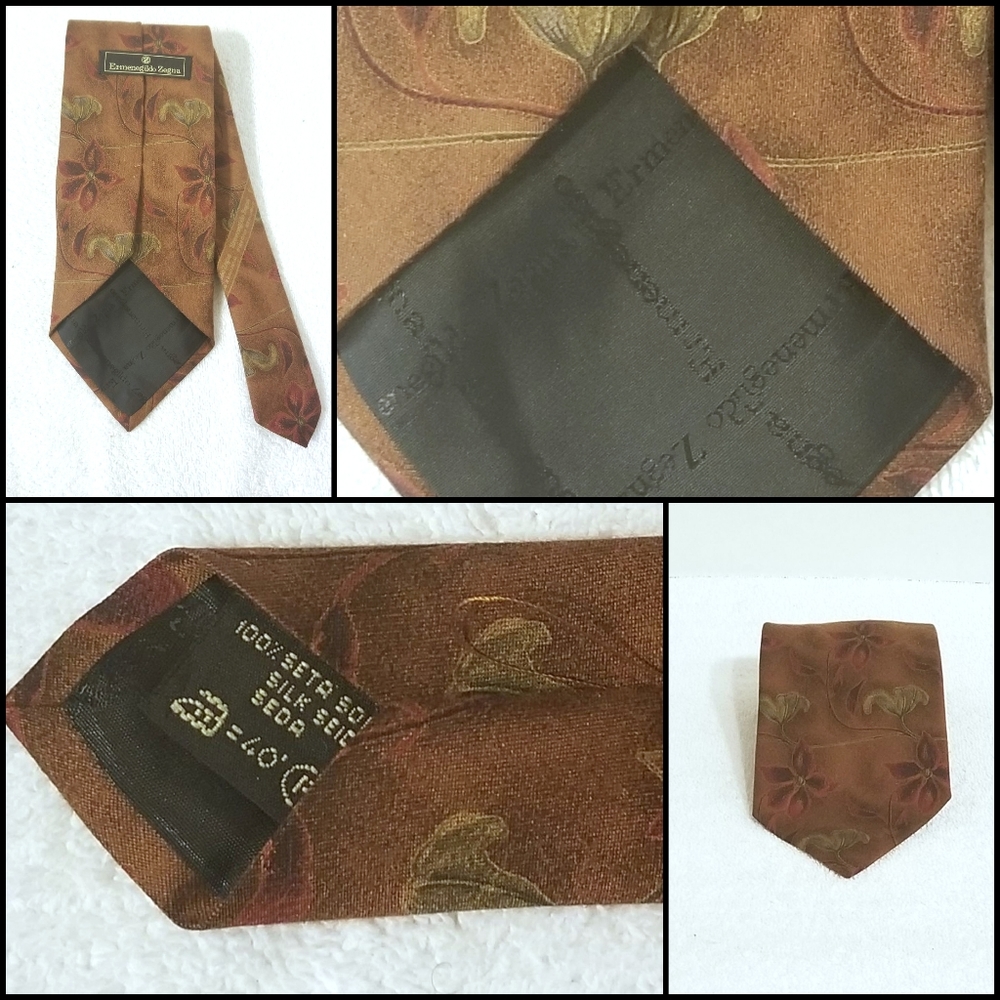 Ermenegildo Zegna Bundle of 2 Brown Silk Ties - Picture 4 of 8